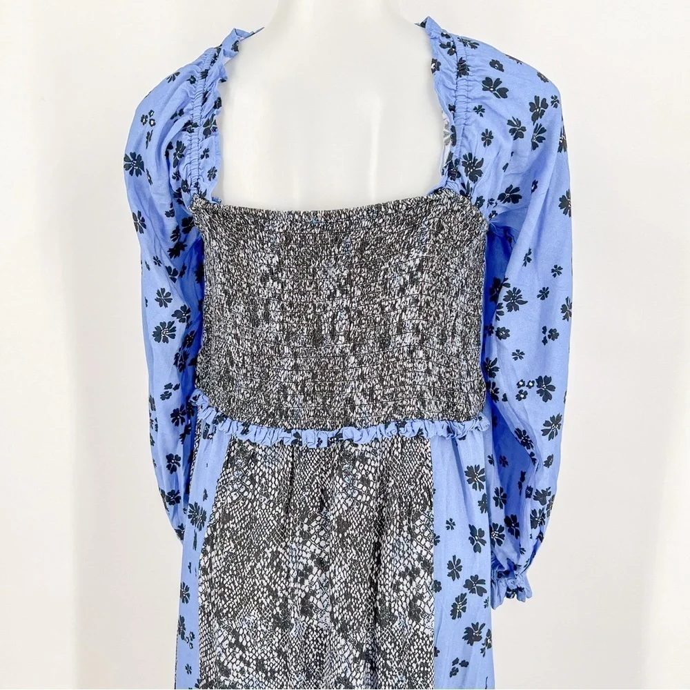 NWT Free People Tigerlily Long Sleeve Maxi Dress Blue Boho Vacay Relax